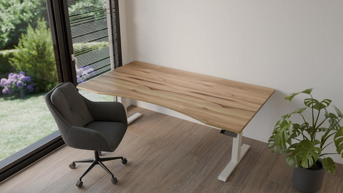 SCHREIBTISCH 150/80 elektrisch höhenverstellbar aus Kernbuche - Weiß - Braun, Holz (80/150/72.5cm) - MeinMassivholz