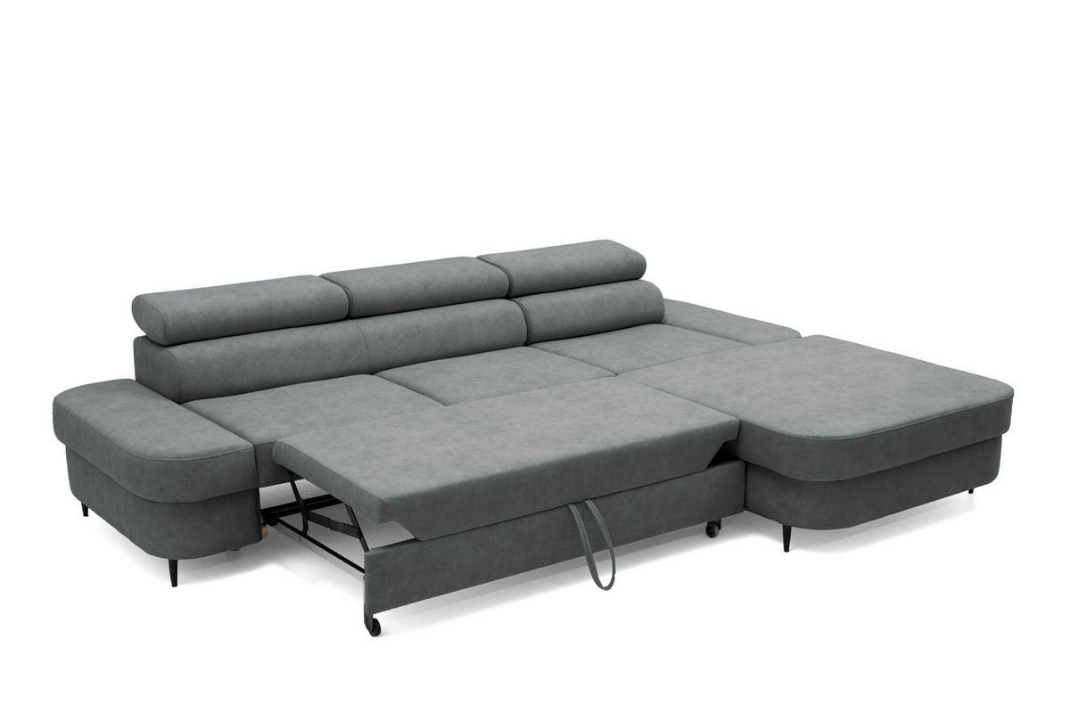 ECKSOFA JAZZ L Rechts mit Schlaffunktion 127x216 Velours Grau - Schwarz/Grau, Holz/Textil (237/285cm) - Muffo