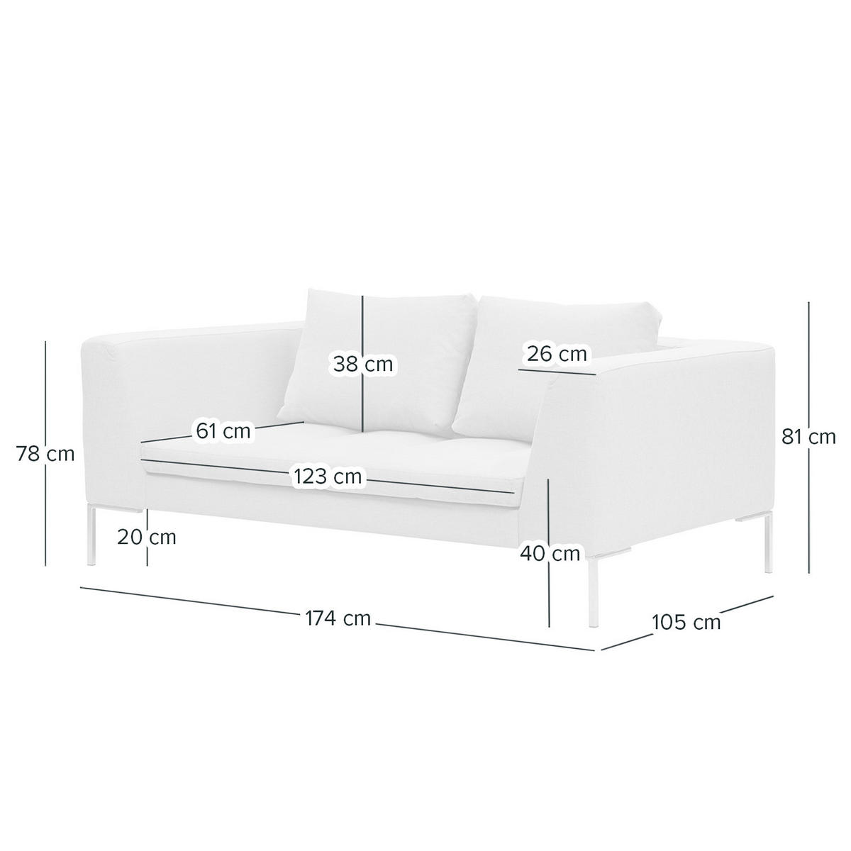 2-SITZER - Chromfarben/Hellblau, Textil/Metall (174/81/105cm) - home24