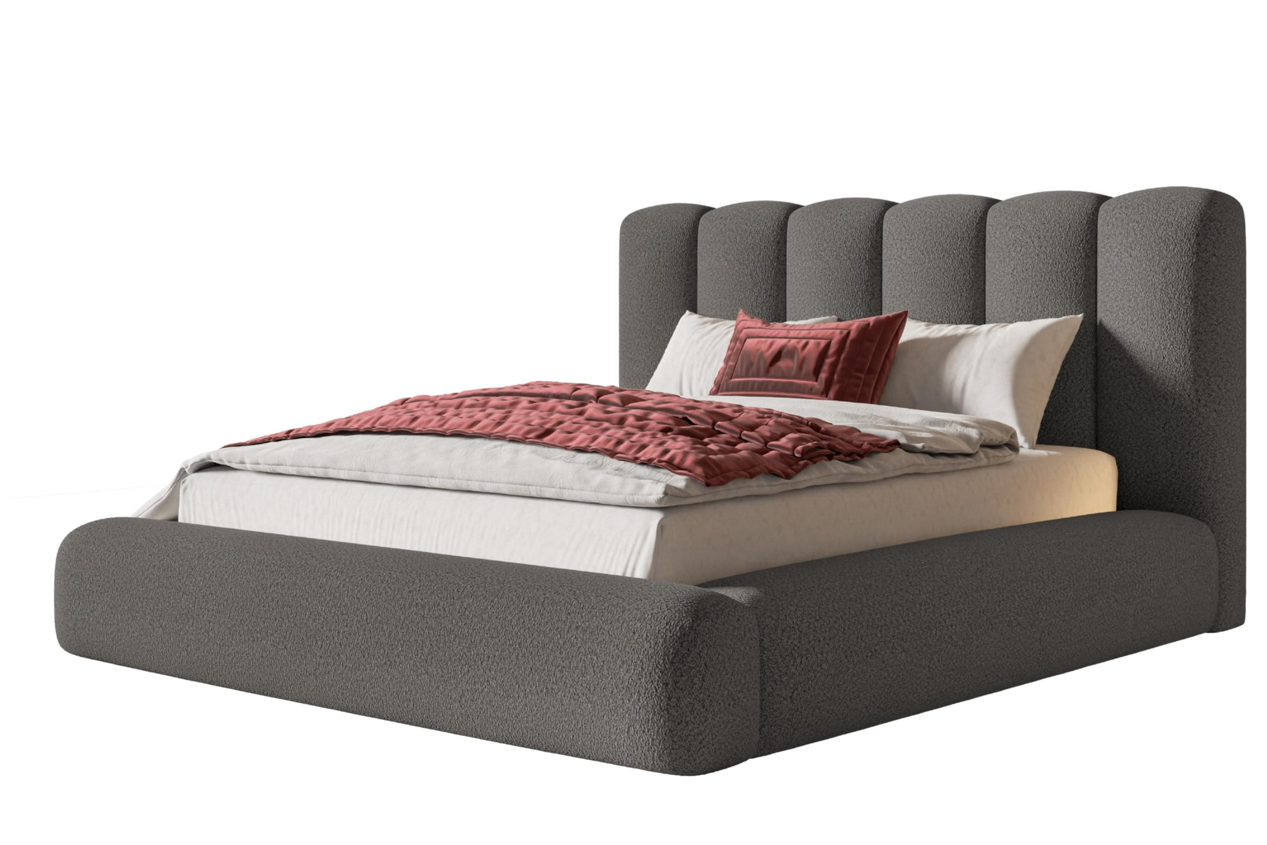 BETT 180x200 - Polsterbett mit Bettkasten und Metallrahmen - Modern Bett - Eleganter Catch Me-Stoff - Kollektion Alva Maxi - Grau - Grau, Holz/Textil (180/200cm) - Alpi-Möbel