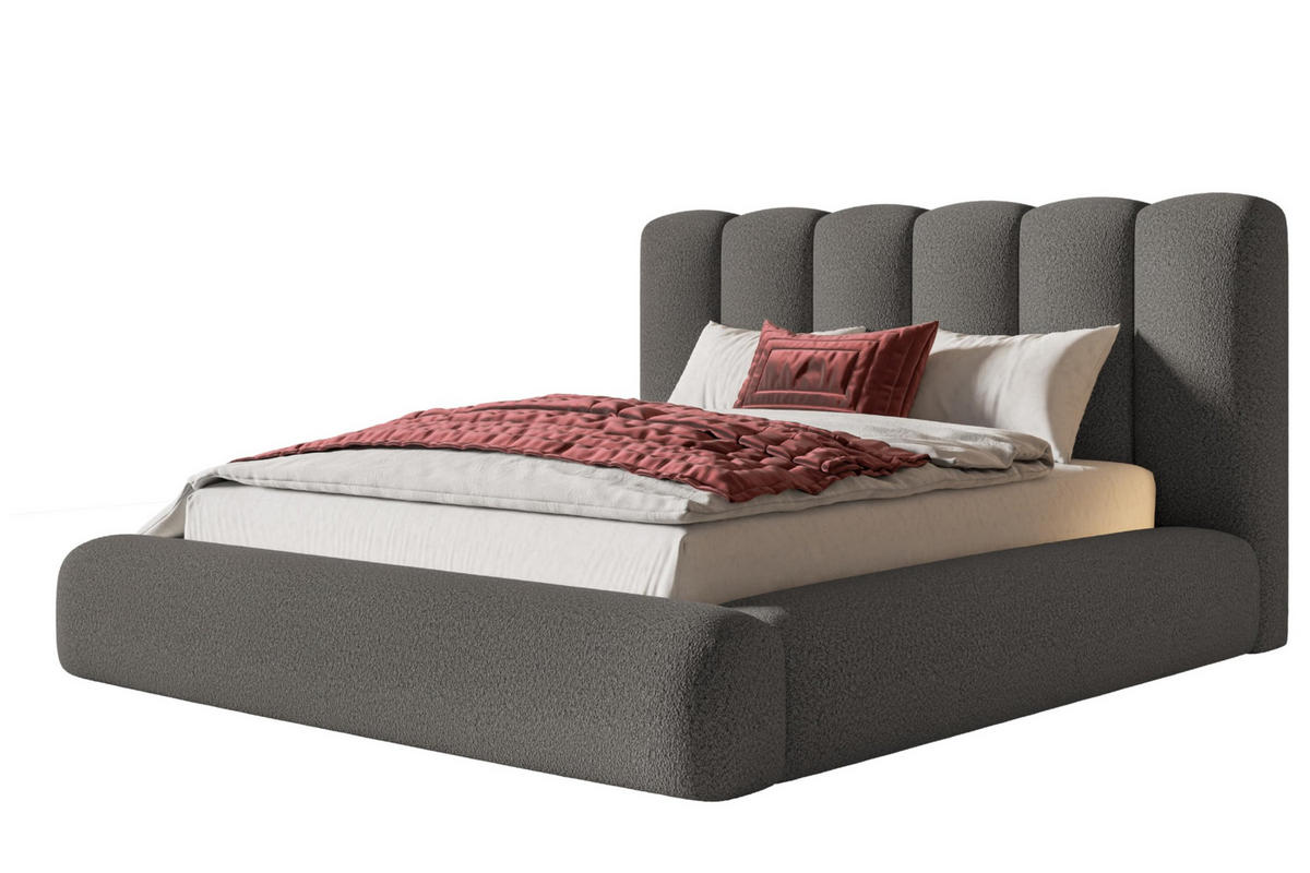 BETT 180x200 - Polsterbett mit Bettkasten und Metallrahmen - Modern Bett - Eleganter Catch Me-Stoff - Kollektion Alva Maxi - Grau - Grau, Holz/Textil (180/200cm) - Alpi-Möbel