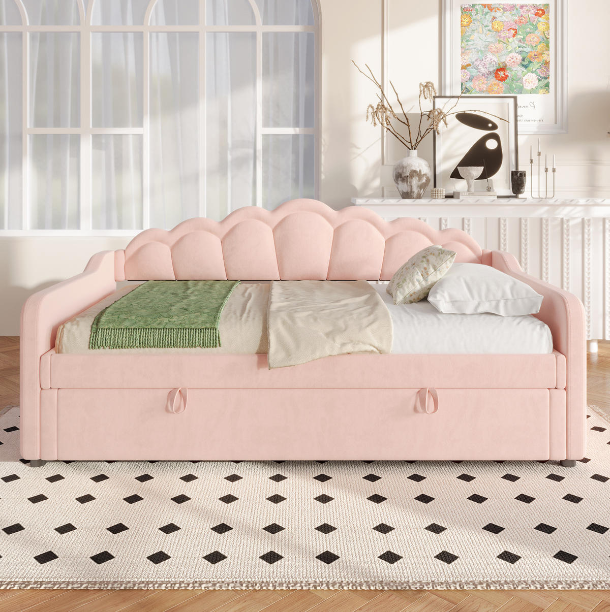 BETT mit Bettkasten 90/200 cm in Rosa – Samtbezug mit LED und Kopfteil - Rosa, Textil (90/200cm) - BEAOK