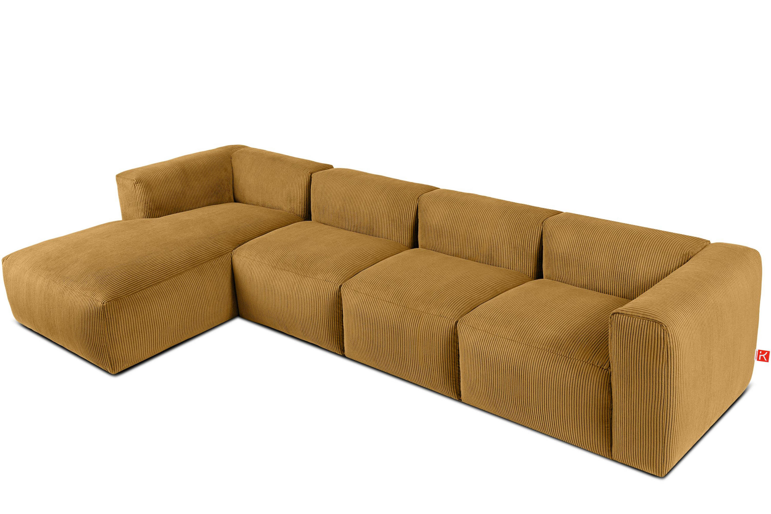 ECKMODULSOFA-LINKS BUFFO 6-Sitzer mit extrem weicher Sitzfläche, Kordstoff, gelb - Gelb, Textil (377/180cm) - KONSIMO®