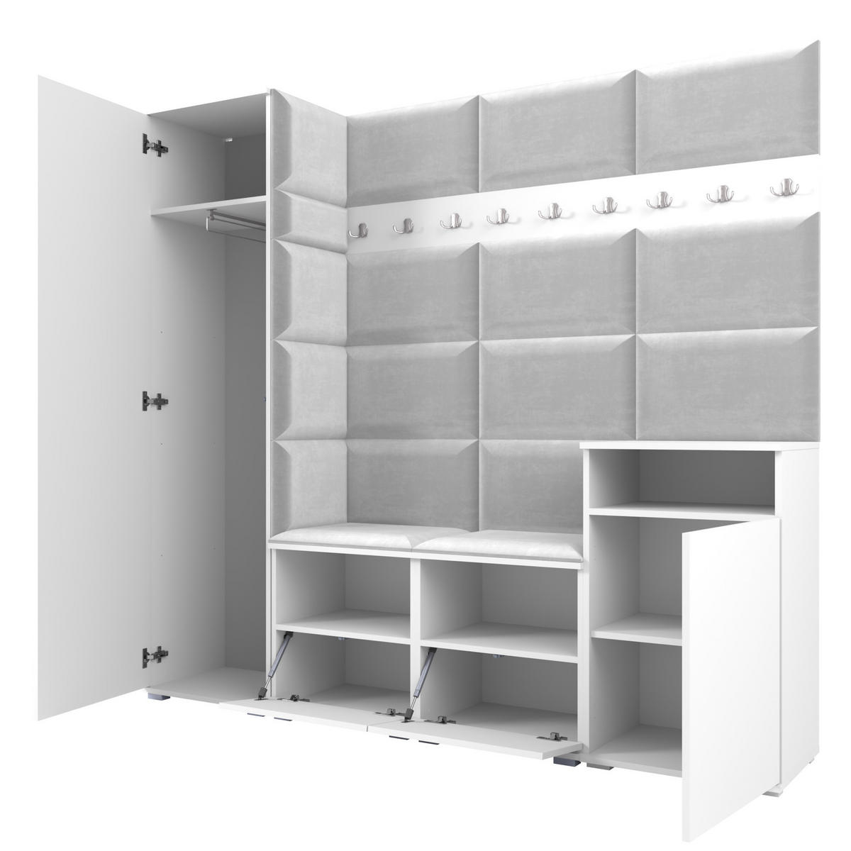 GARDEROBE NELA X 200 cm (Modulare Flurmöbel Graphit mit Sitzpolster Schwarz 16 Schrank + Sideboard) - Silberfarben/Schwarz, Holz/Holzwerkstoff (200/187/40cm) - Ravio