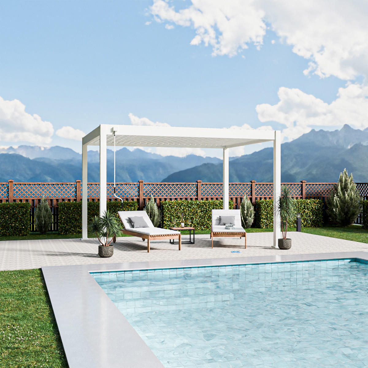 PERGOLA Terrassenüberdachung Trumpf | Alu-Stahl | Lamellendach | 3 x 4 M | weiss | freistehend - Weiß, Metall (400/255/300cm) - PergoLine