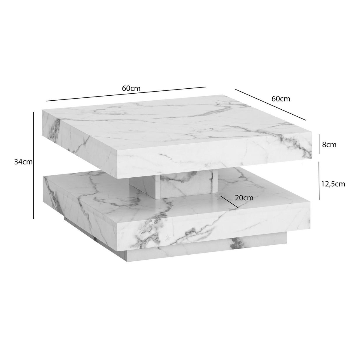 COUCHTISCH in Stein-Optik mit Stauraum, Modernes Design, Quadratisch, Weiß 60x60x34 cm - Weiß, Holzwerkstoff (60/60/34cm) - KADIMA DESIGN