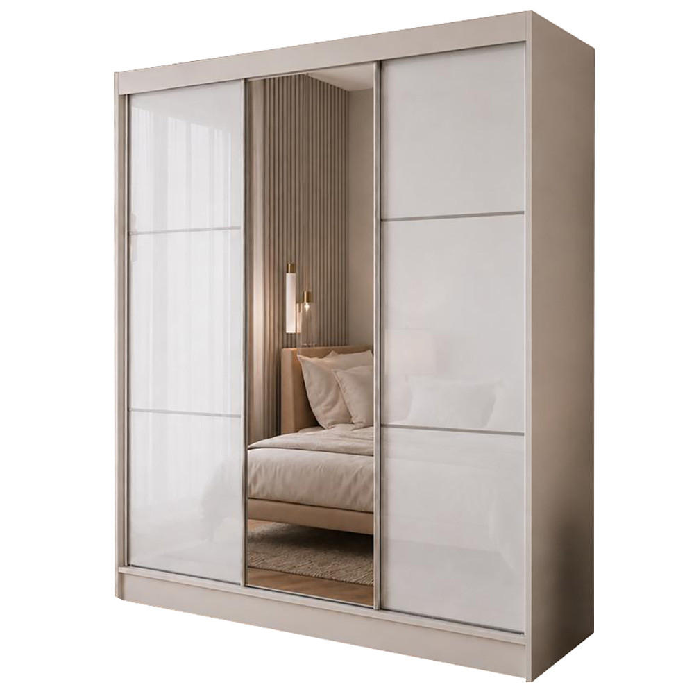 SCHWEBETÜRENSCHRANK Viva 180/216/61 Kaschmir mit Lacobel-Glas - Kaschmir, Holzwerkstoff (180/216/61cm) - Beautysofa
