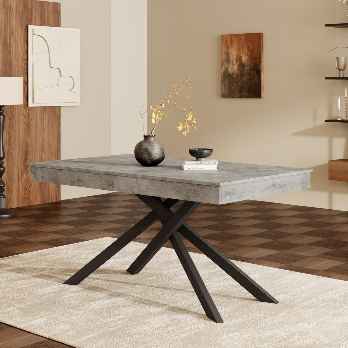 ESSTISCH in Grau ausziehbarer Küchentisch mit verdickter Tischplatte und Metallbeinen für Esszimmer ,B140-180/T80/H76cm - Schwarz/Grau, Holzwerkstoff/Metall (80/180/76cm) - STILVORA