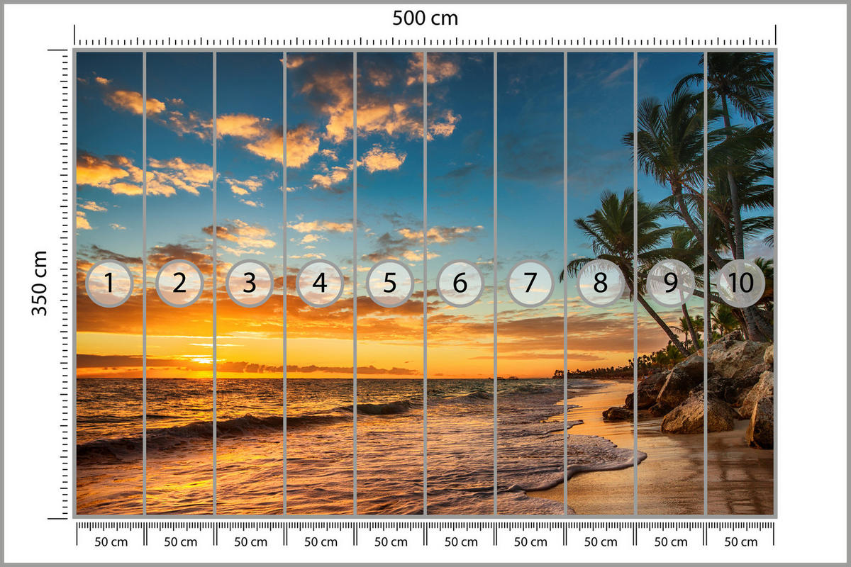 FOTOTAPETE Strand Meer Sonnenuntergang Natur 3D 500x350 - Gelb/Orange, Papier (500/350cm) - Muralo