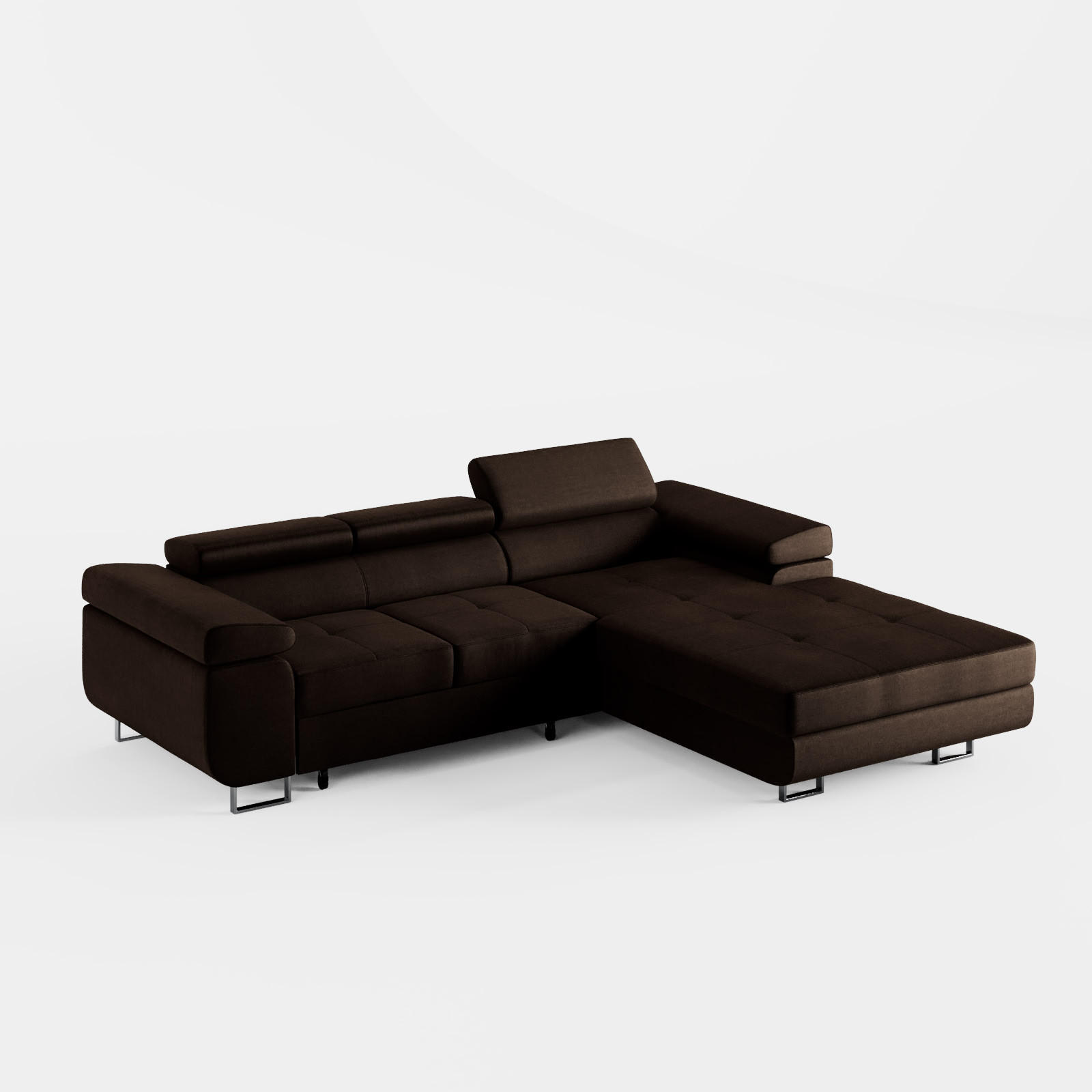 ECKSOFA VEMO CORE Rechts Dunkelbraun Velours-Stoff mit Schlaffunktion und Bettkasten - Dunkelbraun, Holz/Metall (280/205cm) - Barchello
