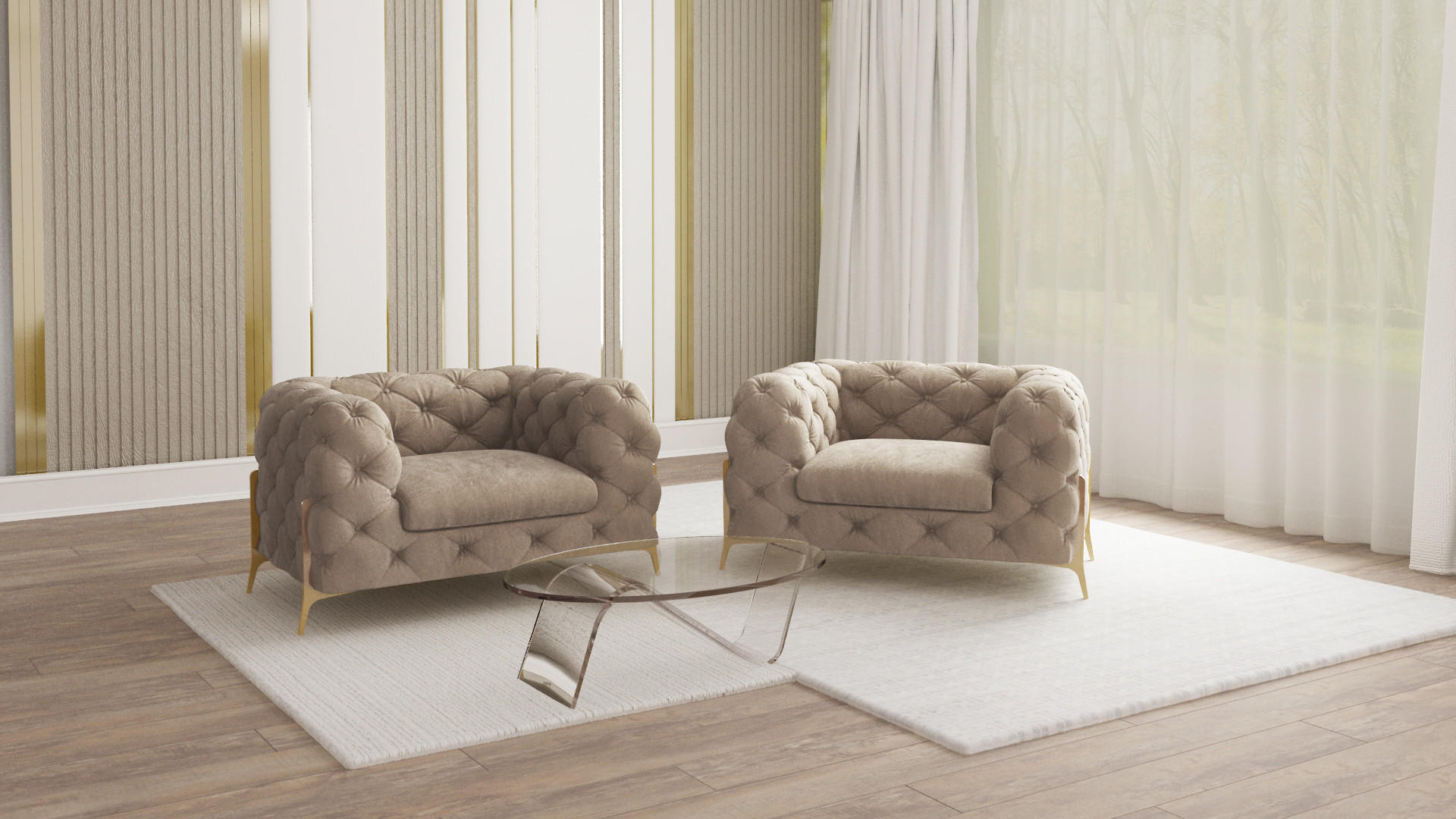 CHESTERFIELD-SESSEL Lexi Dunkle Creme Samt - Goldfarben/Creme, Holz/Textil (125/75/100cm) - S-Style Möbel