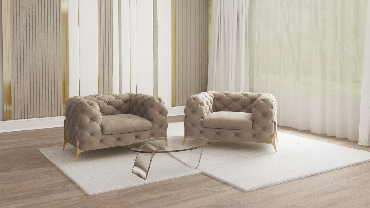 CHESTERFIELD-SESSEL Lexi Dunkle Creme Samt - Goldfarben/Creme, Holz/Textil (125/75/100cm) - S-Style Möbel