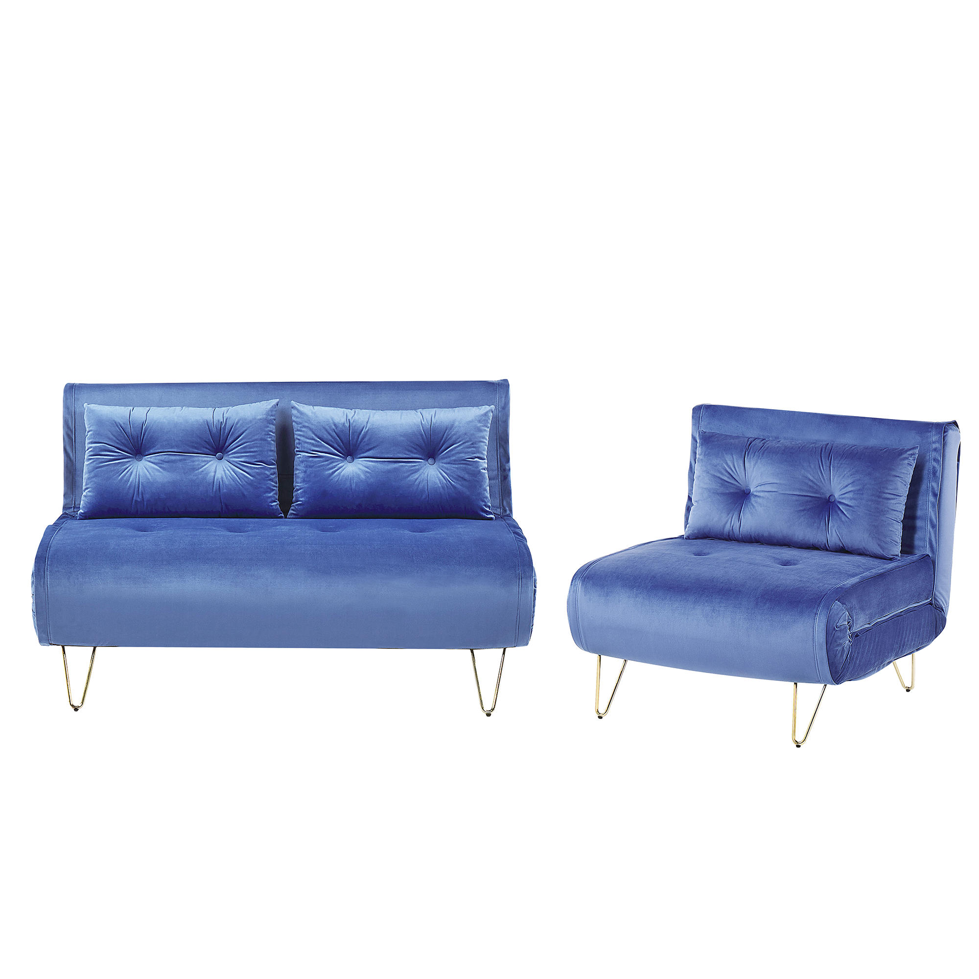 3-SITZER SOFA SET Samtstoff Blau Vestfold - Blau, Textil (130/81/78cm) - Beliani