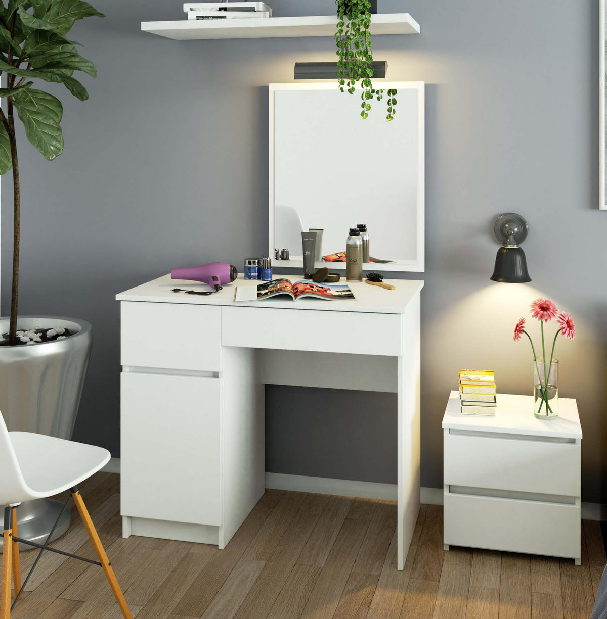 MĂSUȚĂ de machiaj cu oglindă - alb, compozit lemnos (90/142/50cm) - RAUMHIRSCH FURNITURE