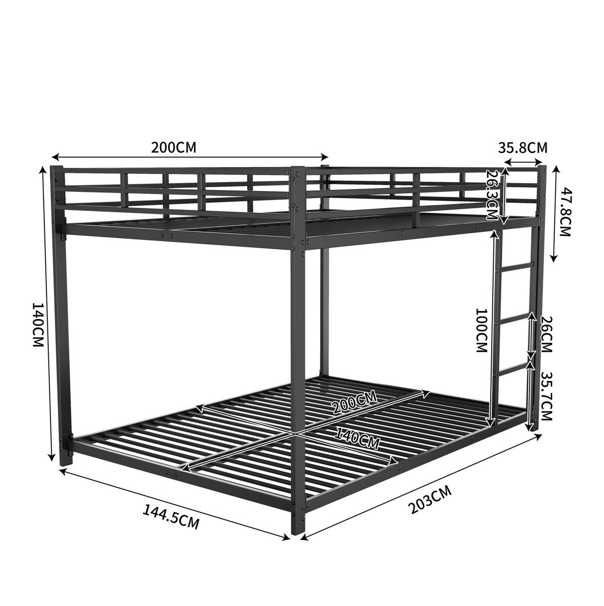 ETAGENBETT 140/200 cm aus Metall in Schwarz, platzsparend und mit Sicherheitsleisten - Schwarz, Metall (140/200cm) - OKMYHOME