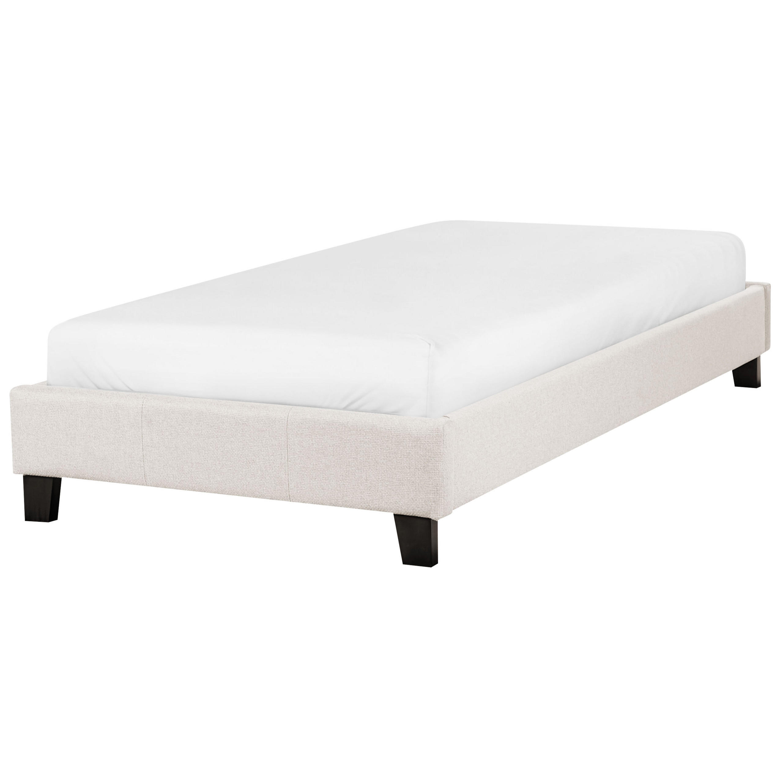 POLSTERBETT Beige-Dunkler Holzfarbton 90-200 cm Roanne - Beige/Dunkelbraun, Textil (90/200cm) - Beliani