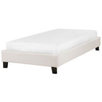 POLSTERBETT Beige-Dunkler Holzfarbton 90-200 cm Roanne - Beige/Dunkelbraun, Textil (90/200cm) - Beliani