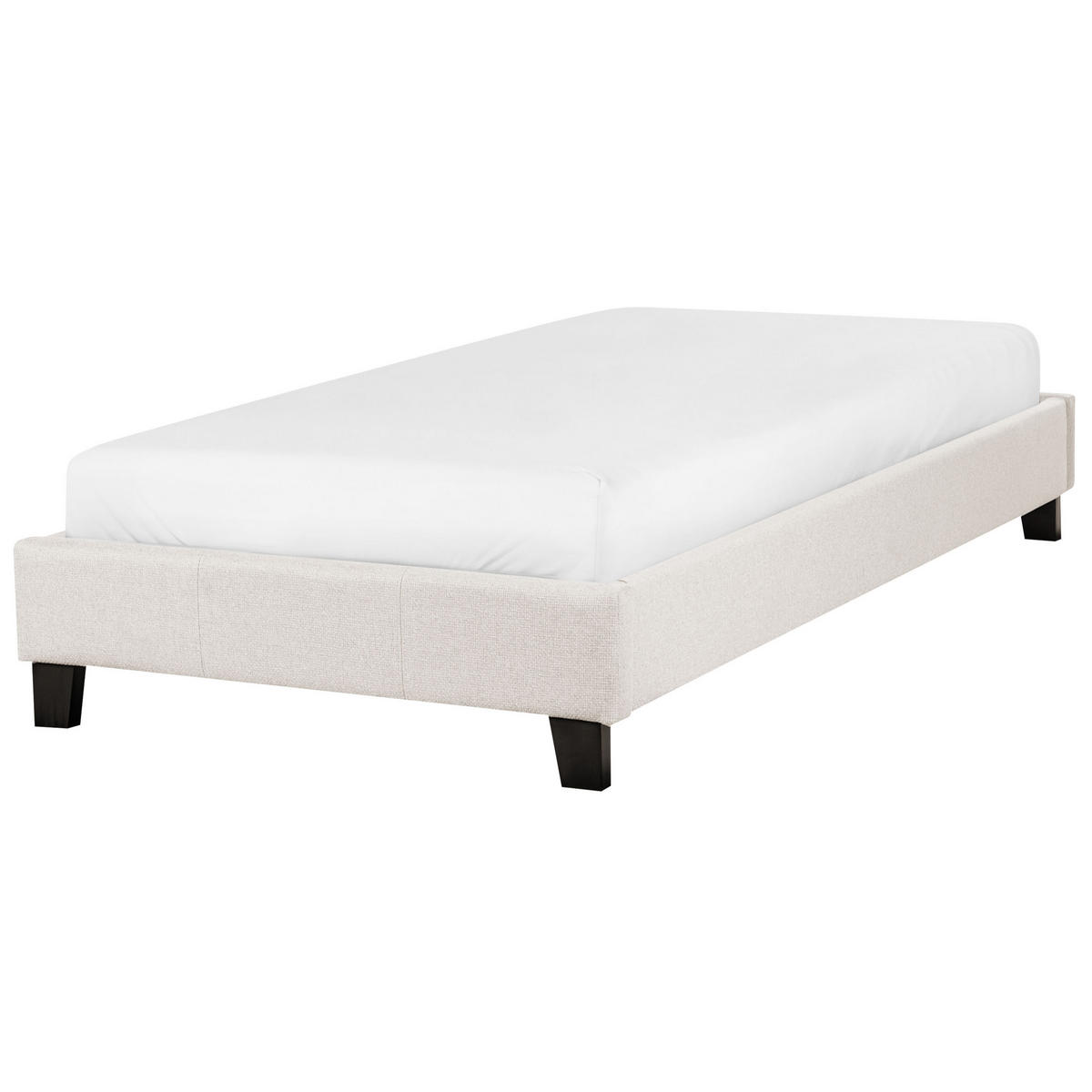 POLSTERBETT Beige-Dunkler Holzfarbton 90-200 cm Roanne - Beige/Dunkelbraun, Textil (90/200cm) - Beliani