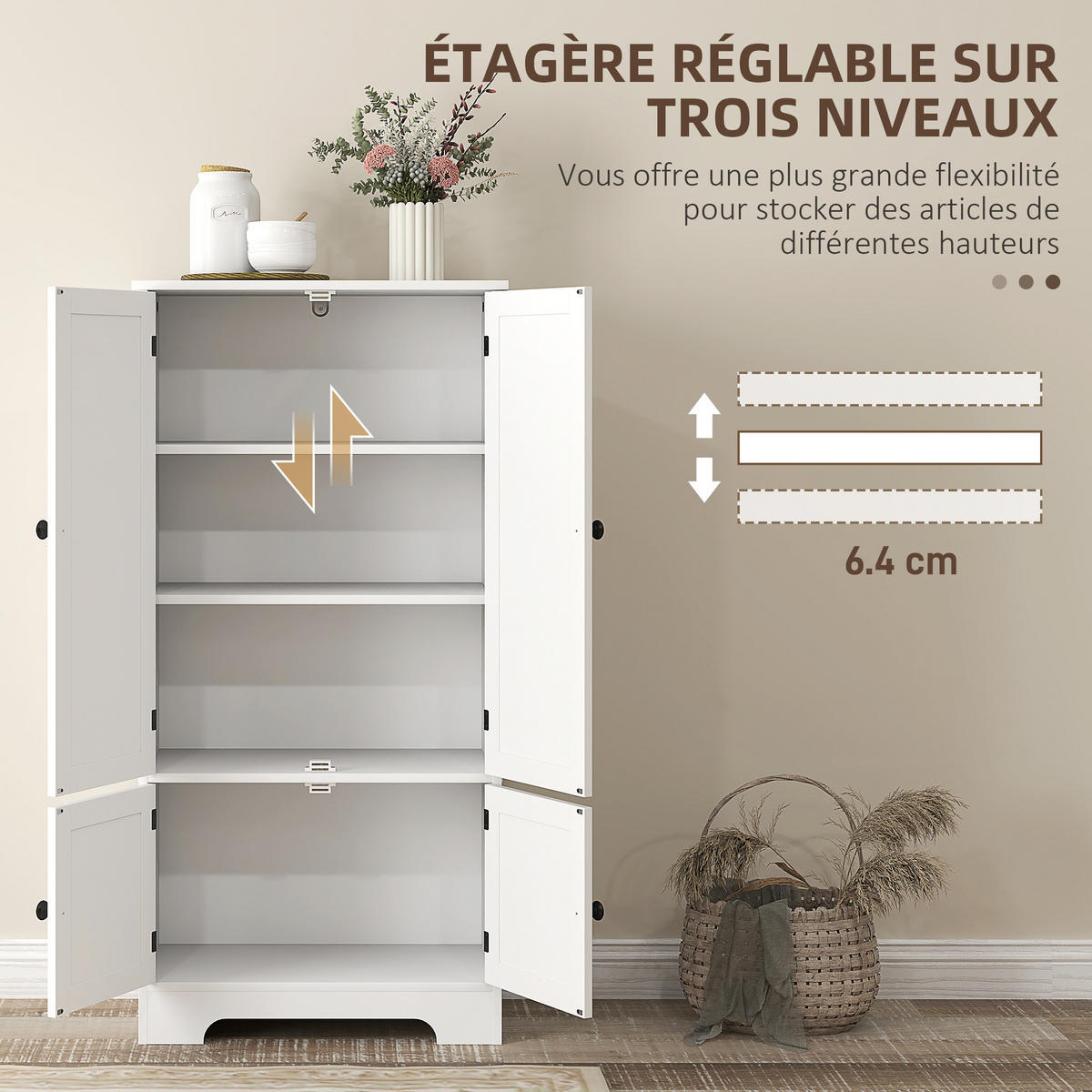 HIGHBOARD DE-11164 2 Schränke & verstellbarem Boden Weiß - Weiß, Holzwerkstoff (30/123/58.2cm) - ComfortXL