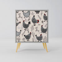 SIDEBOARD HAPPY HENS, Grau, 57,5x42x75,5 cm, Goldfarbene Metallfüße - Goldfarben/Multicolor, Holzwerkstoff/Metall (57.5/75.5/42cm) - SpaceRebels