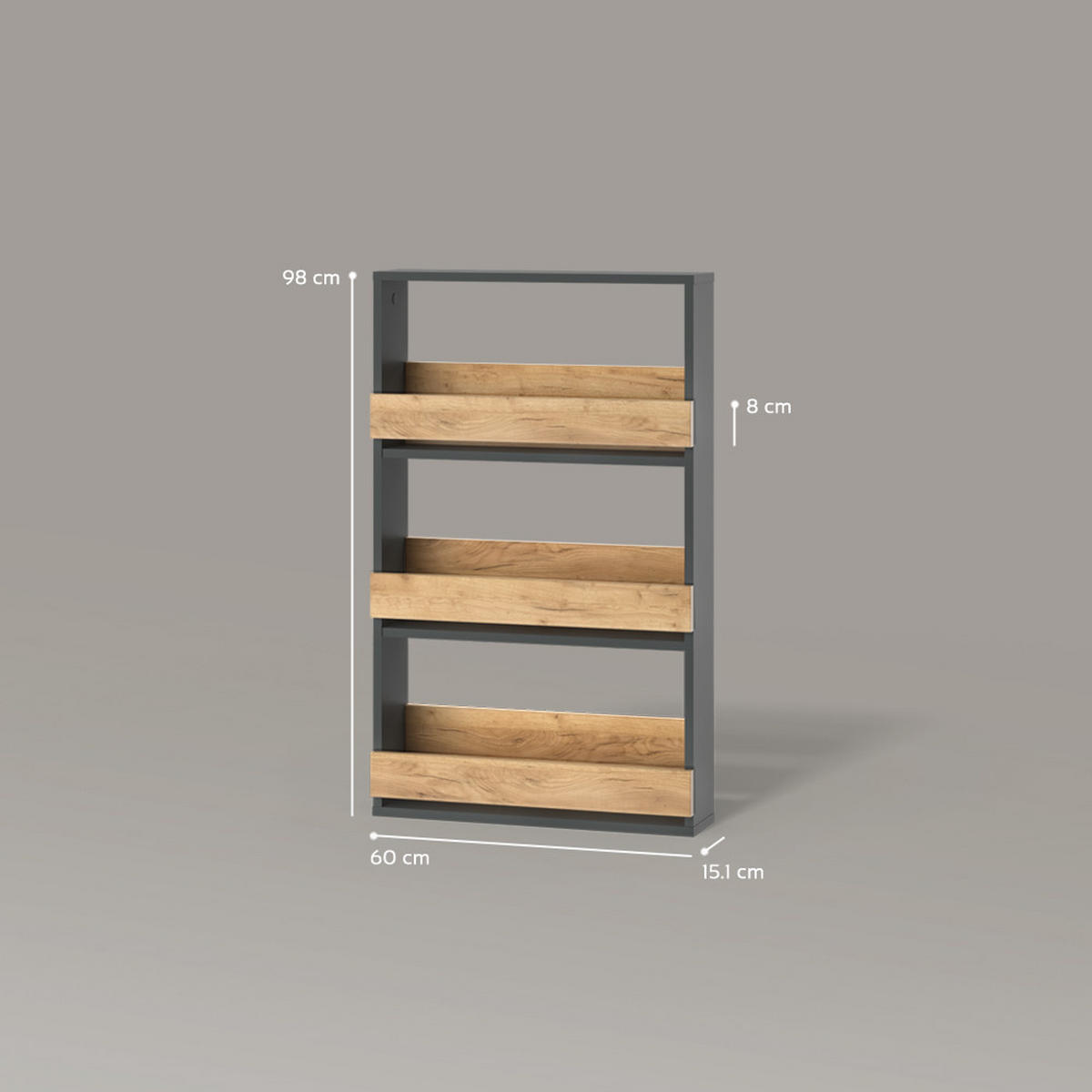 WEINGLASREGAL Regusa Goldkraft Eiche/Anthrazit 60 x 98 cm - Honigeiche/Anthrazit, Holzwerkstoff (60/98/15.1cm) - Livinity®