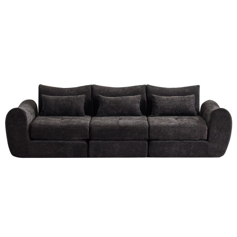 SCHLAFSOFA 3-Sitzer Chenille, Montagefreies Kompressionssofa, Schwarz - Schwarz, Textil (262/78/97cm) - Kaket