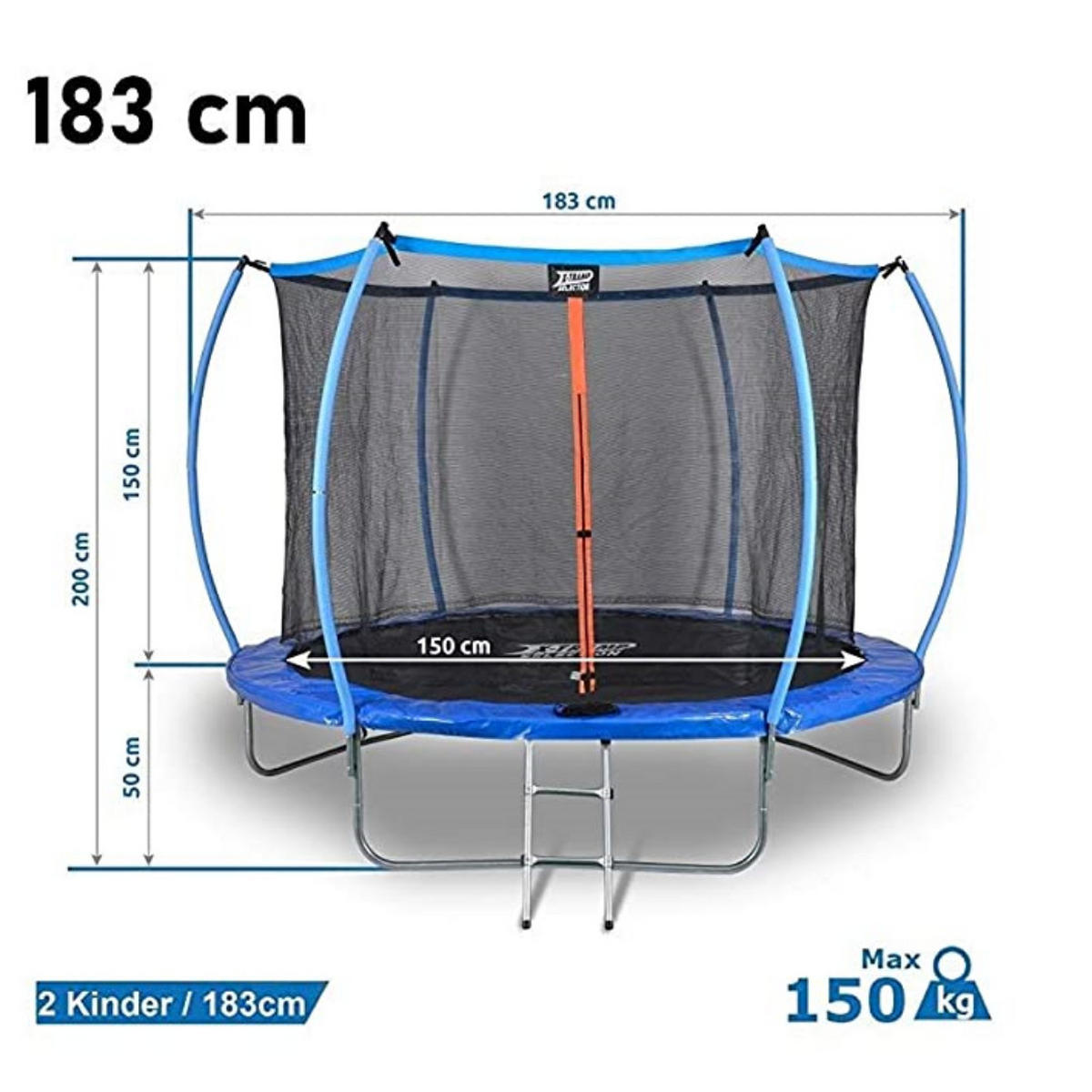 TRAMPOLIN Outdoor Blau Ø 183 cm, Sicherheitsnetz, Gartentrampolin, Kindertrampolin, Komplettset, Sprungmatte, Stahlgestell, wetterfest, Freizeitspaß - Blau, Metall (183/183cm) - Dunlop