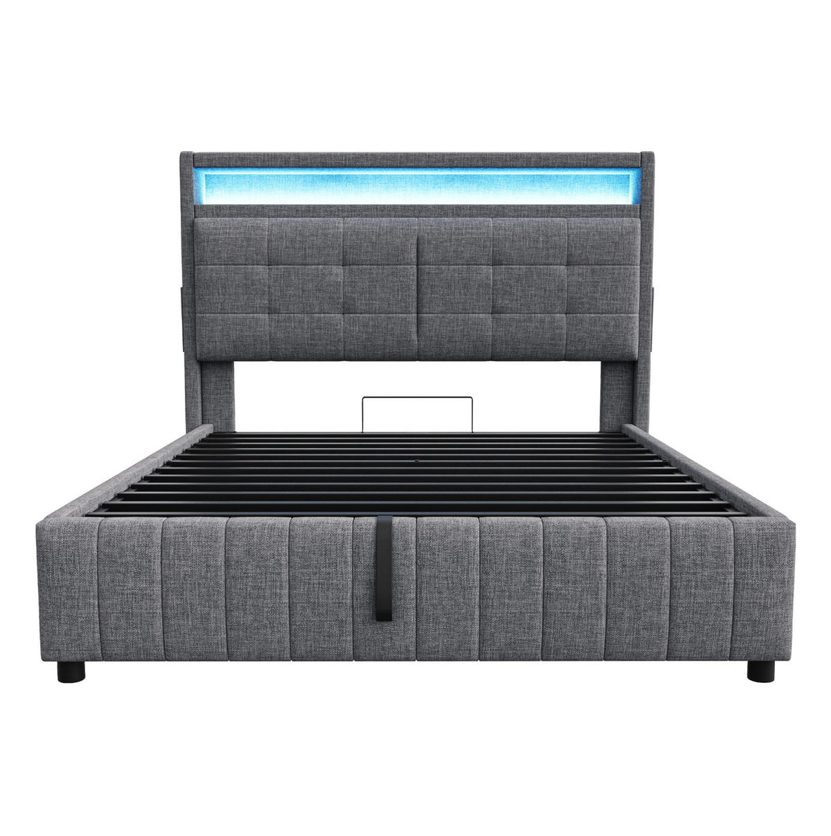 ČALÚNENÁ posteľ 160/200 cm sivá, látka s LED osvetlením, USB a hydraulickým úložným priestorom - sivá, textil (160/200cm) - BEAOK