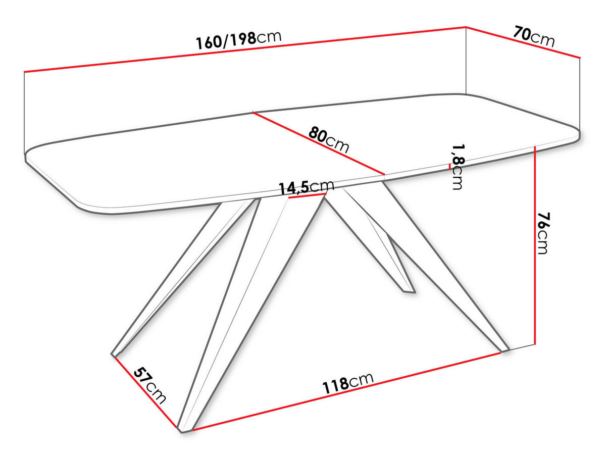 TISCH Ferro 160 - Schwarz, Holzwerkstoff/Metall (80/160/76cm) - MIRJAN24