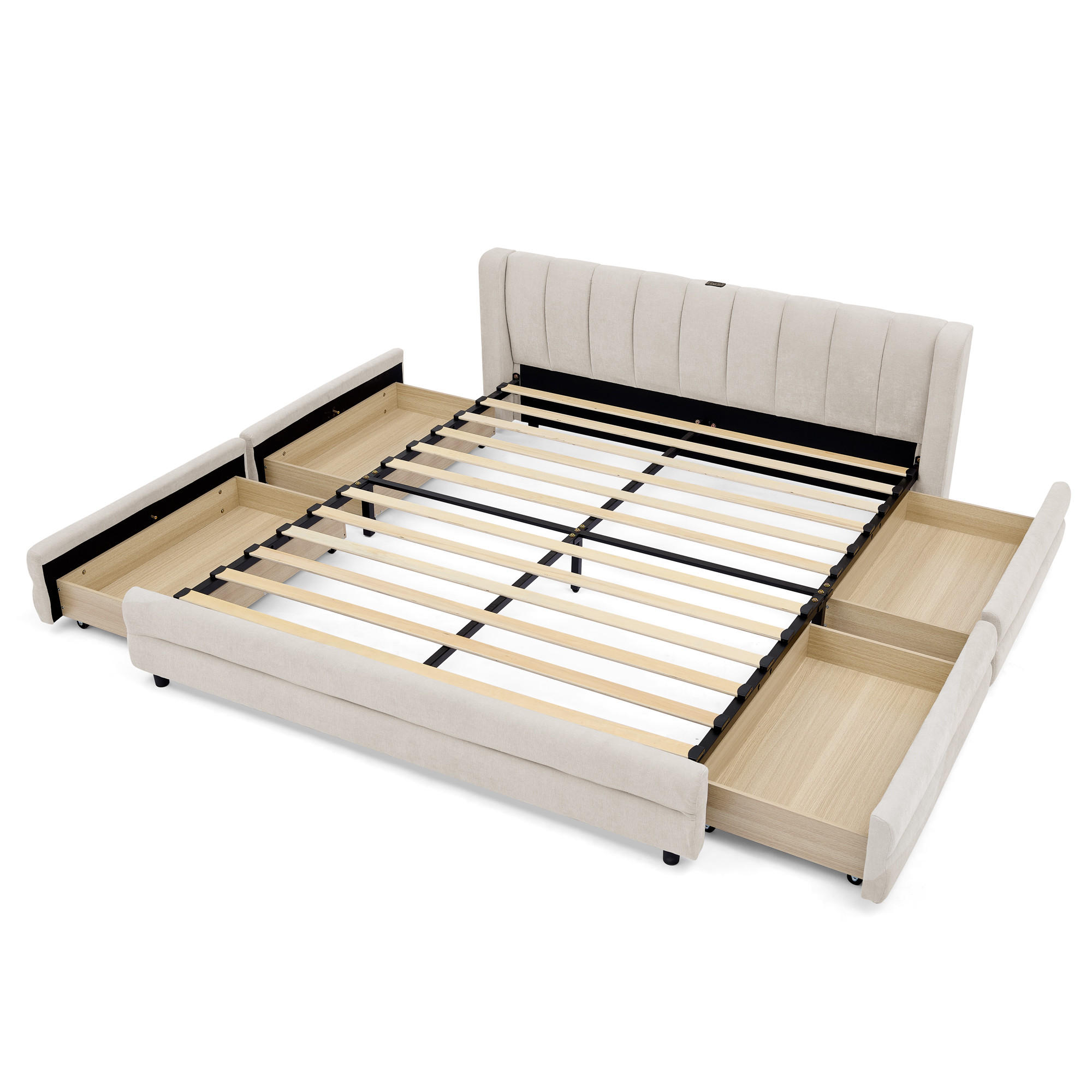 POLSTERBETT 160/200 cm in Beige Stoff mit 4 Schubladen, USB und Type-C - Beige, Holzwerkstoff/Textil (160/200cm) - WISHDOR