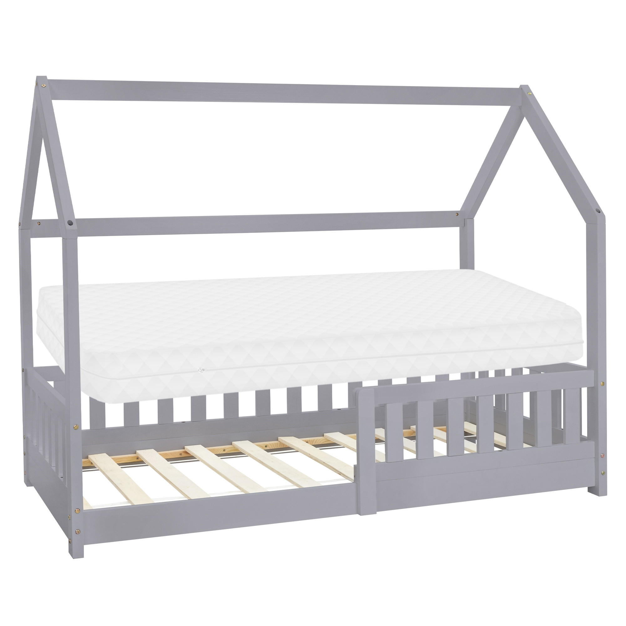 KINDERBETT mit Dach und Matratze 80x160 cm Hellgrau - Hellgrau, Holz (80/160cm) - ML-DESIGN