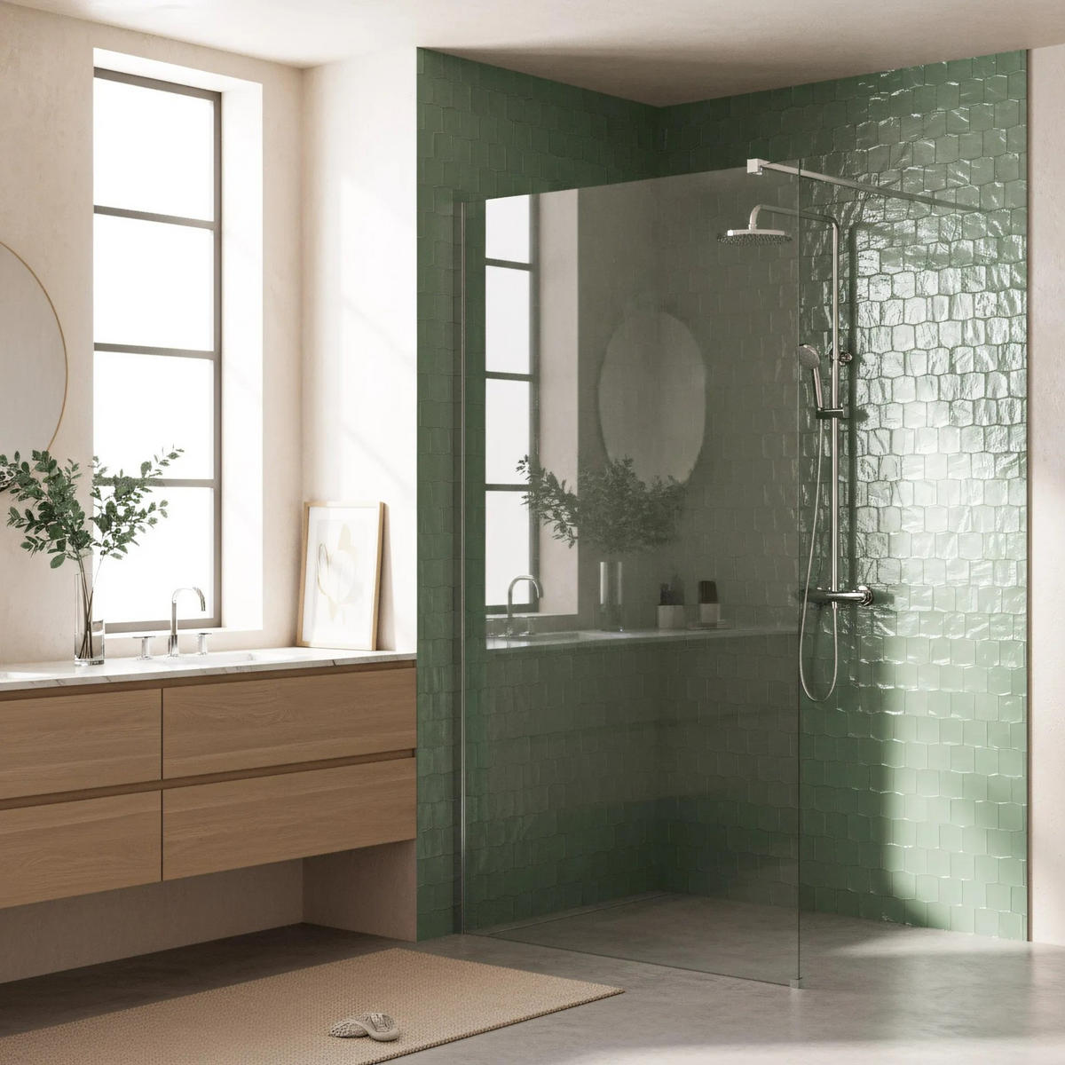 DUSCHWAND Rea Flexi Transparent / Chrome 110 - Chromfarben, Glas (120/110/195cm) - REA