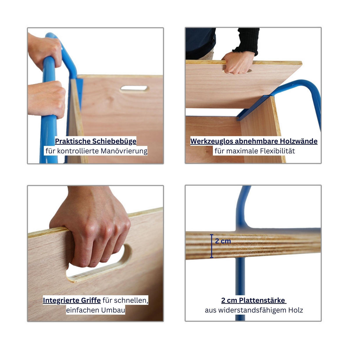 TRANSPORTWAGEN mit abnehmbaren Holzwänden 102x113x60cm Traglast 400kg Lichtblau - Blau, Metall (60/113/102cm) - PROREGAL