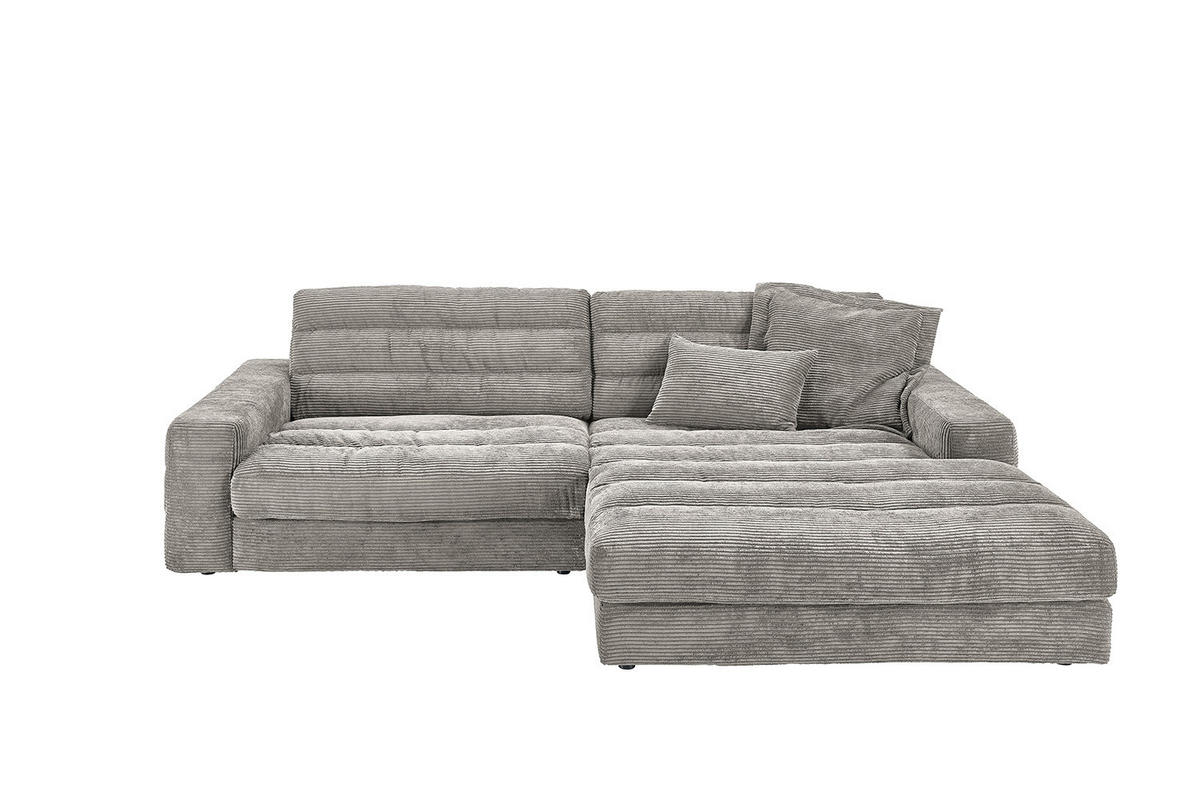 ECKSOFA LANA SOFA Steingrau Cord - Greige/Schwarz, Textil (296/205cm) - KAWOLA