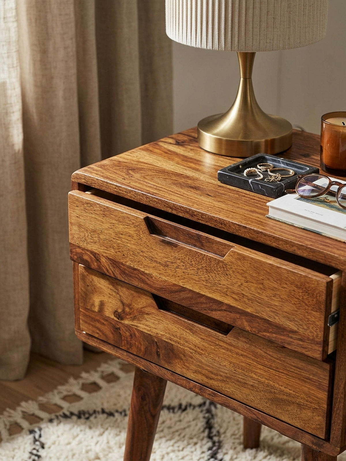 NACHTTISCH – Massivholz, 47x66x36 cm, 2 Schubladen, Landhausstil - Braun, Holz (47/66/36cm) - KADIMA DESIGN
