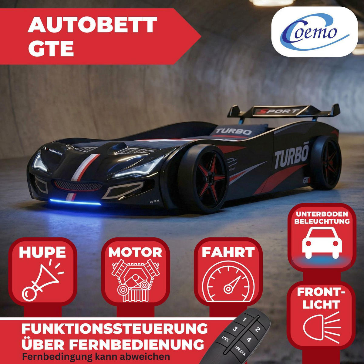 AUTOBETT GTE mit Rollrost, Licht und Sound Farbe Weiß - Weiß, Holzwerkstoff (90/200cm) - Coemo
