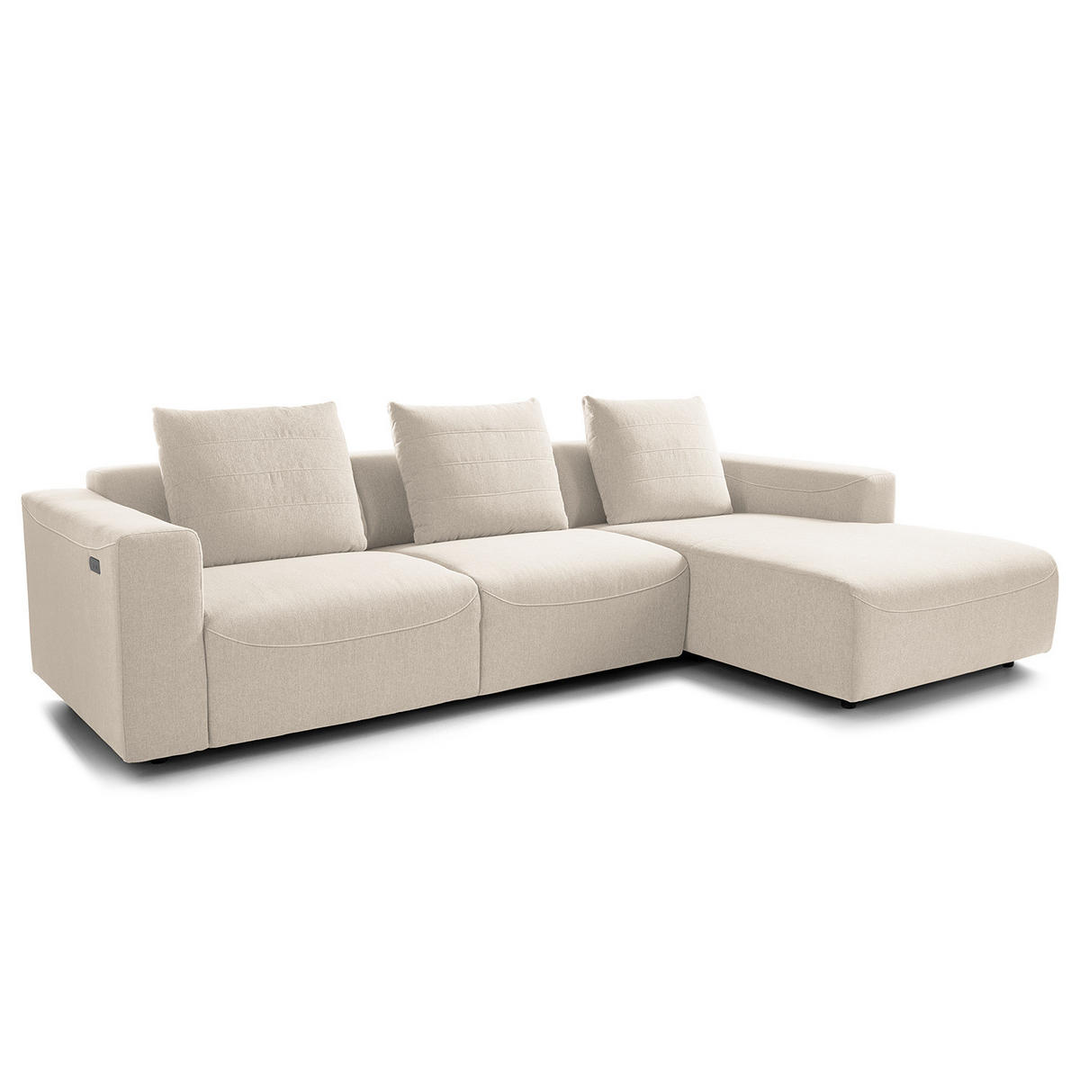 2,5-SITZER ECKSOFA mit Longchair - Webstoff - Beige/Schwarz, Kunststoff/Textil (286/170cm) - home24