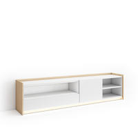 LOWBOARD, Weiß und Eiche, 207/37/50cm, mit Led - Weiß, Holzwerkstoff (207/50/37cm) - Skraut Home