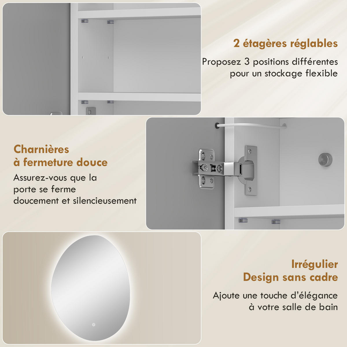 SPIEGELSCHRANK Weiß 50/14/70 cm LED Anti-Beschlag - Weiß, Glas (50/70/14cm) - PANGIVO