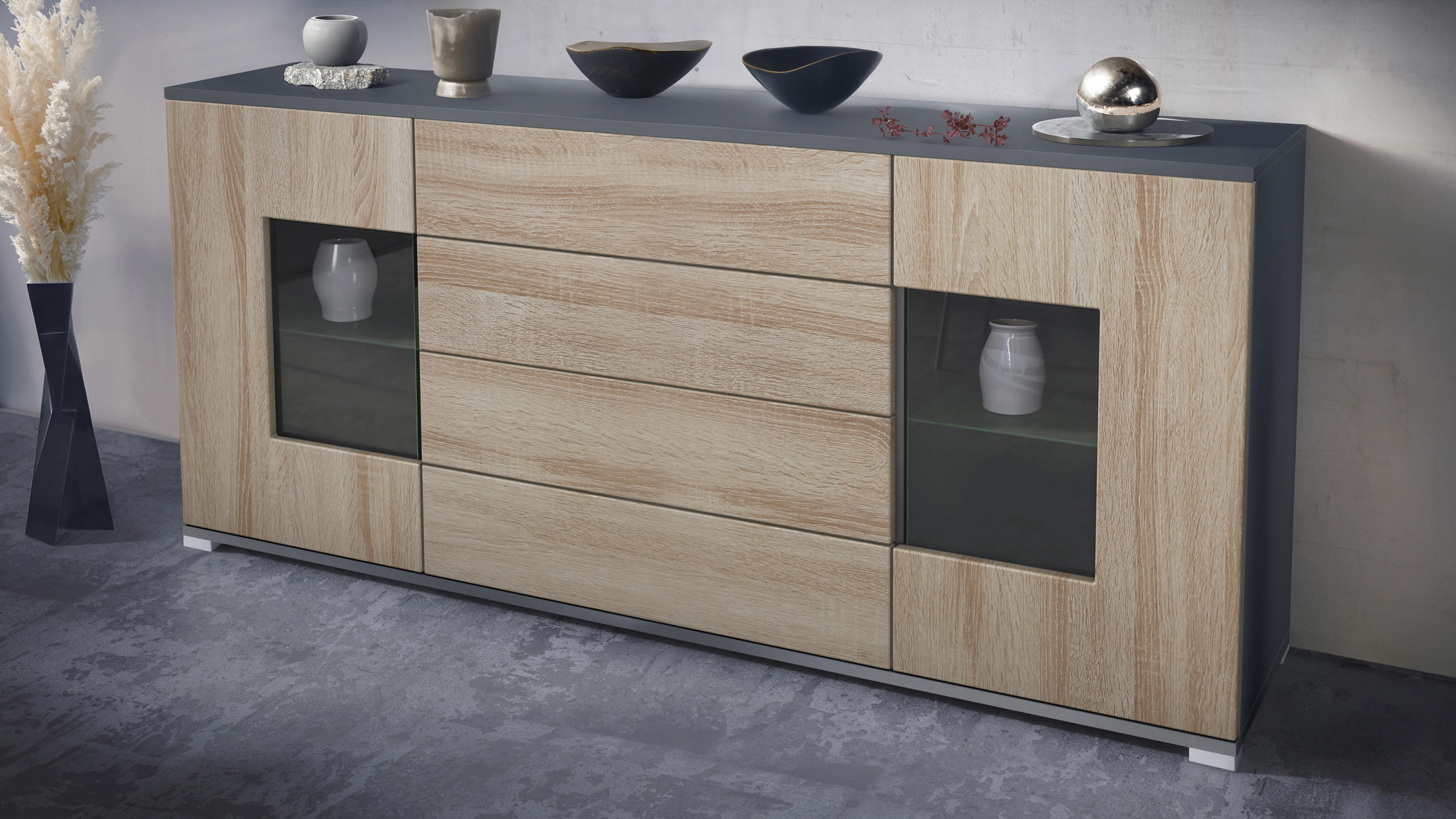 SIDEBOARD Grömitz Eiche sägerau - Eiche San Remo, Holzwerkstoff (166.5/75.5/35cm) - Vladon
