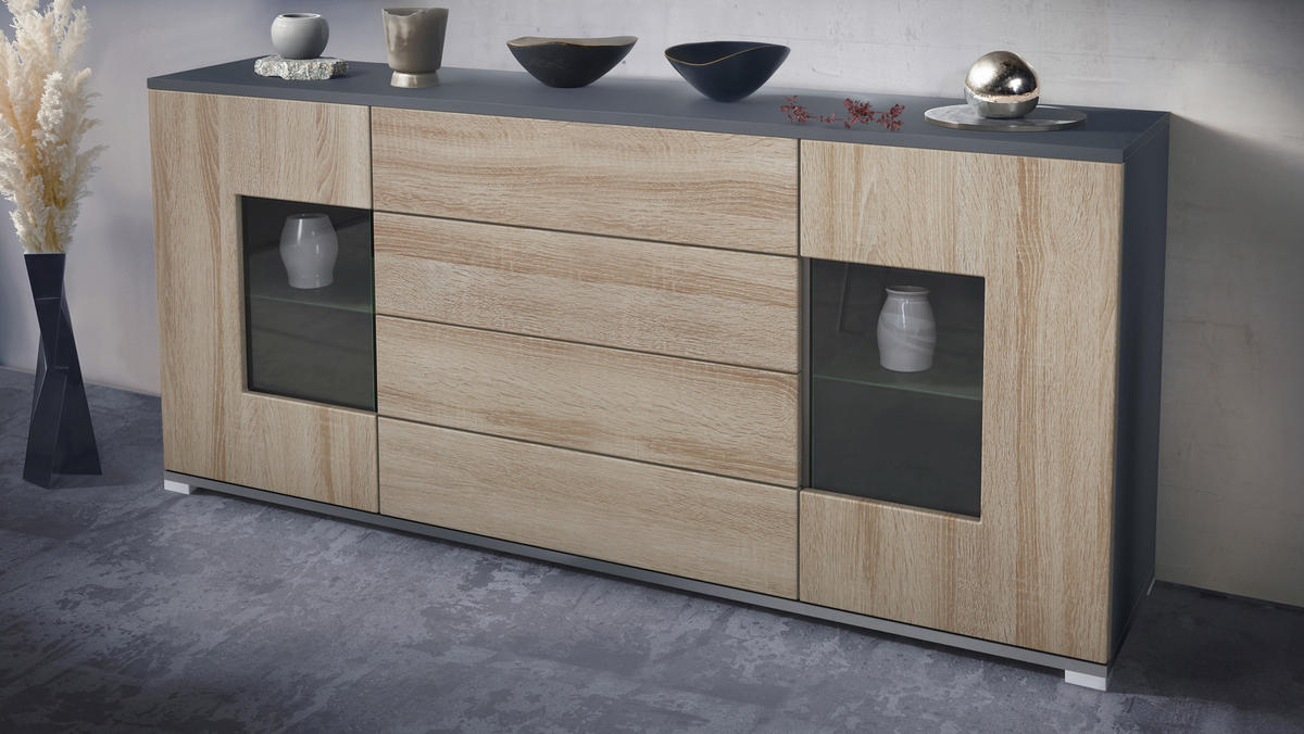 SIDEBOARD Grömitz Eiche sägerau - Eiche San Remo, Holzwerkstoff (166.5/75.5/35cm) - Vladon