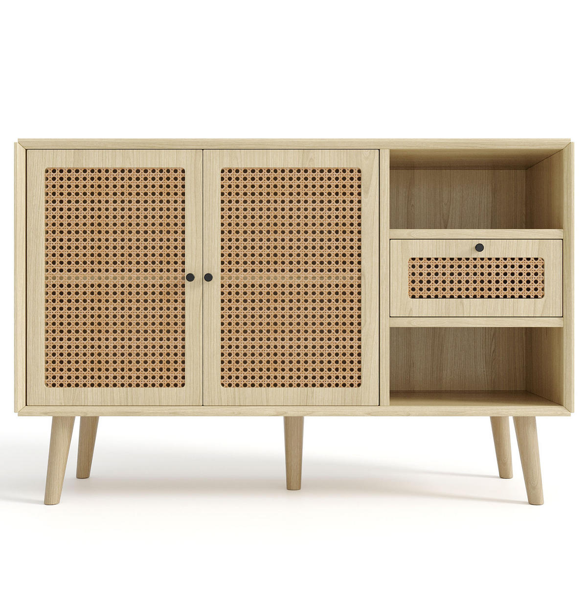 SIDEBOARD 120/40/80 cm in Eiche mit Rattangeflecht, 1 Schublade und 2 Türen - Eichefarben, Holzwerkstoff (120/80/40cm) - Flora Grace