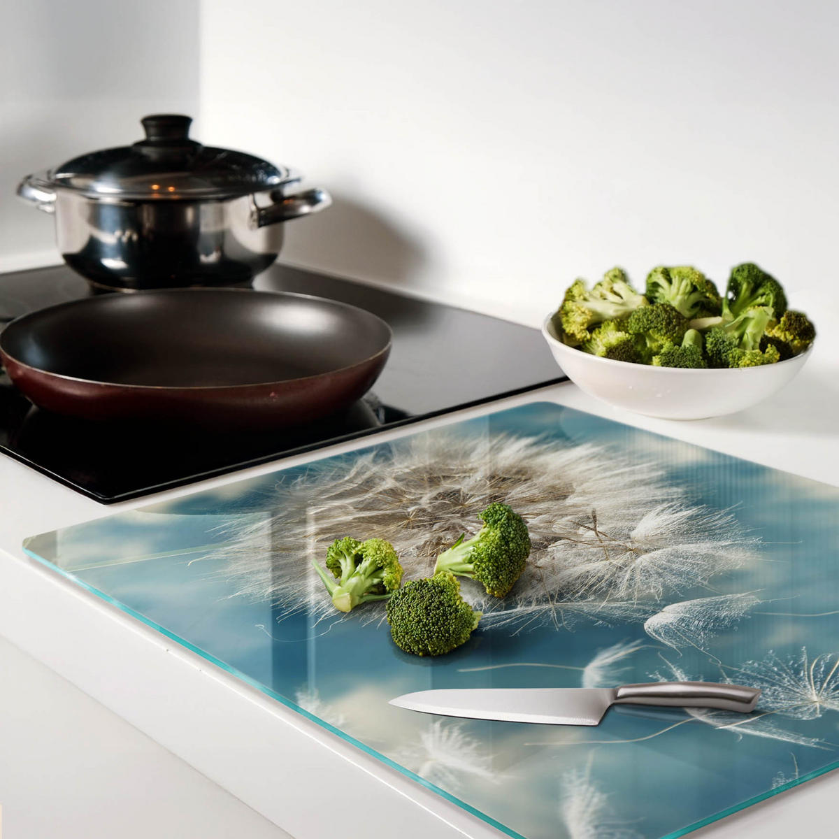 GLASPLATTE 60x52 cm Löwenzahn - Weiß, Glas (60/0.4/52cm) - TULUP