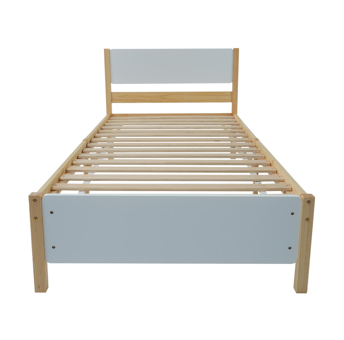 EINZELBETT aus Kiefer und MDF 90x200 cm Weiß/Natur mit Lattenrost und Mittelfüßen - Naturfarben, Holz (140/200cm) - IVMEU