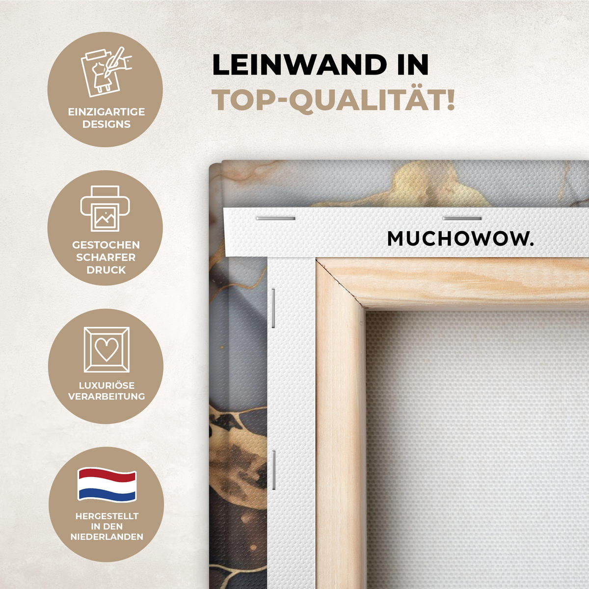 LEINWANDBILD Marmor - Schwarz - Gold - Weiß 50x50 cm - Dunkelgrau, Textil (50/50cm) - MuchoWow