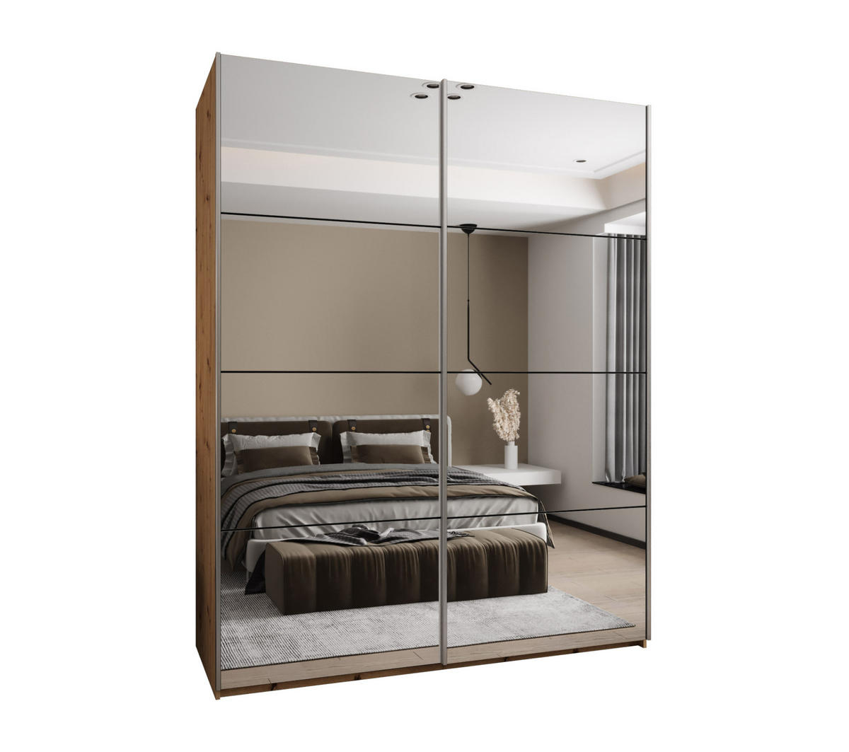 SCHWEBETÜRENSCHRANK 245,5/200/64 2-türig - Silberfarben/Schwarz, Holz/Metall (200/245/64cm) - Abiks Möbel