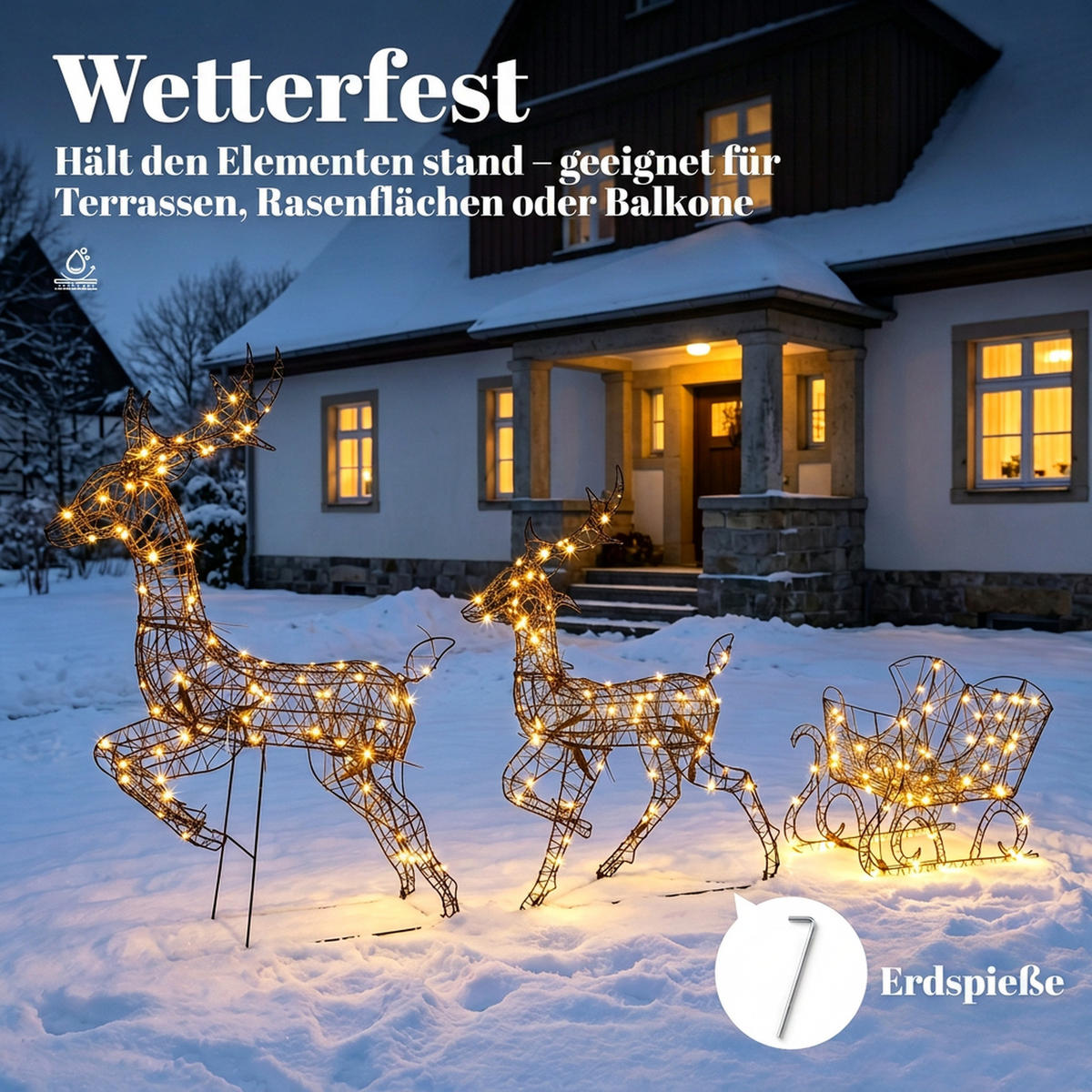 WEIHNACHTSBELEUCHTUNG 3er Set Metall Polyrattan Braun - Braun, Metall (22/105/78cm) - Outsunny