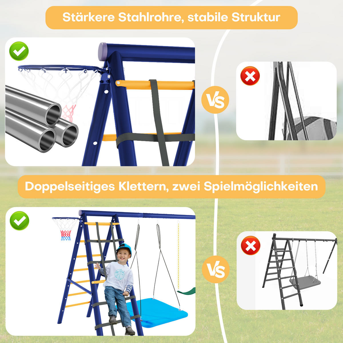SCHAUKELGESTELL & Nestschaukel, Basketballkorb - Blau, Metall (310/203cm)