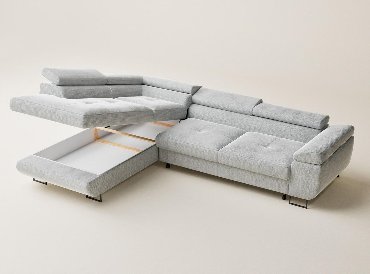 ECKSOFA Concord Grau Chenille-Stoff - Links Seite - Schwarz/Grau, Holz/Holzwerkstoff (203/277cm) - Maison de Reve