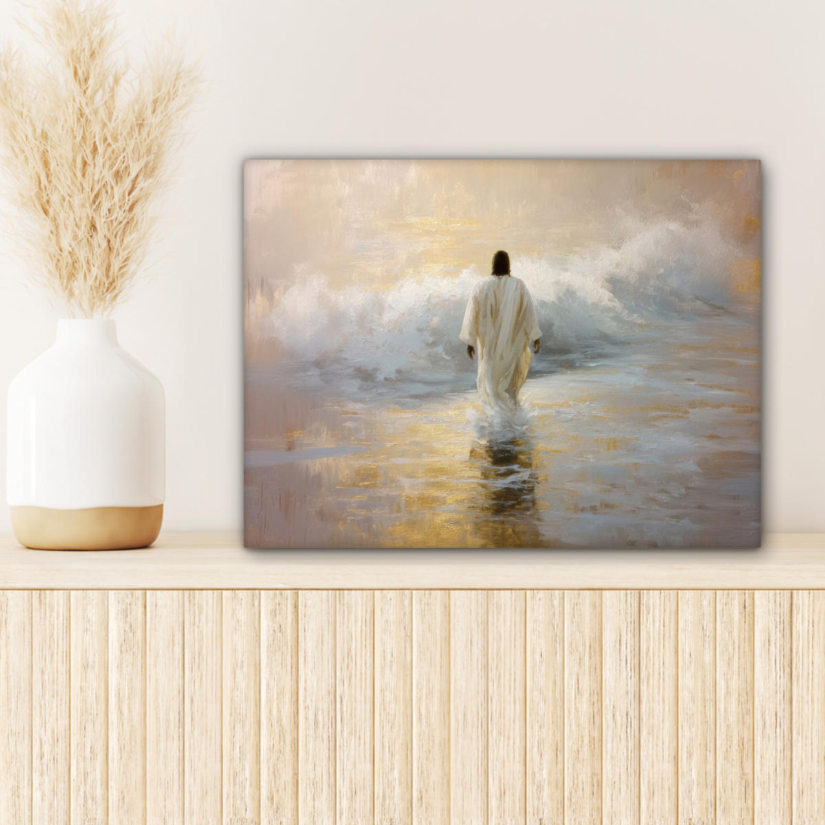 LEINWANDBILD Gemälde - Welle - Jesus - Abstrakt Wandbild 40x30 cm - Goldfarben, Textil (40/30cm) - MuchoWow